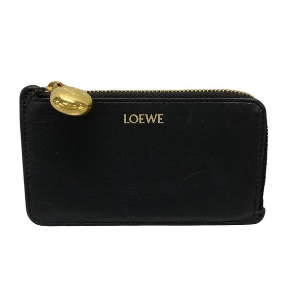 Auth LOEWE Pebble CANBZ40X01 Black Shiny Napa Calf Coin Case